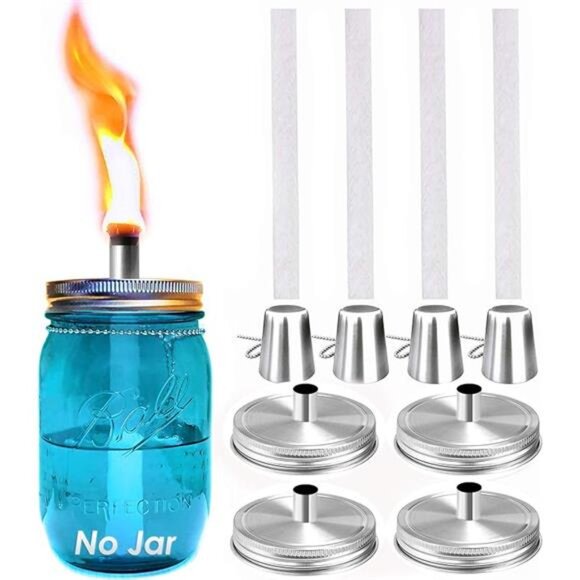 Mason Jar Tabletop Torch Kits,4 Pack Longlife Fiberglass Wicks,Stainless Steel - Picture 8 of 8